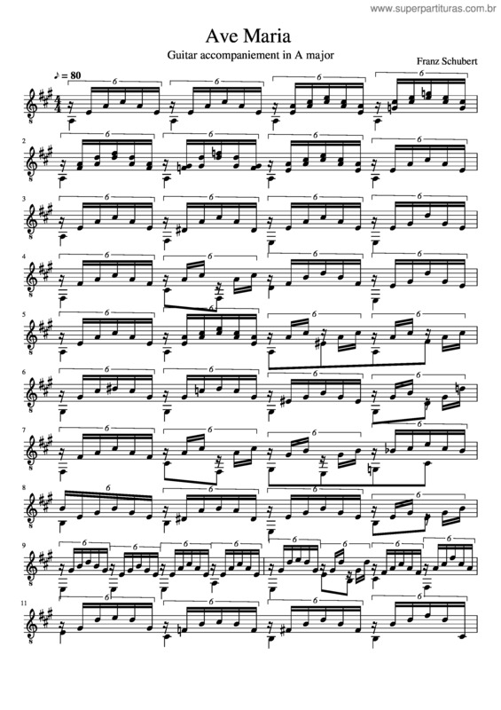 Partitura da música Ave Maria Schubert Guitar Accompaniement A Major