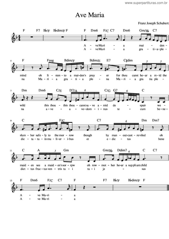 Partitura da música Ave Maria Schubert Lead Sheet