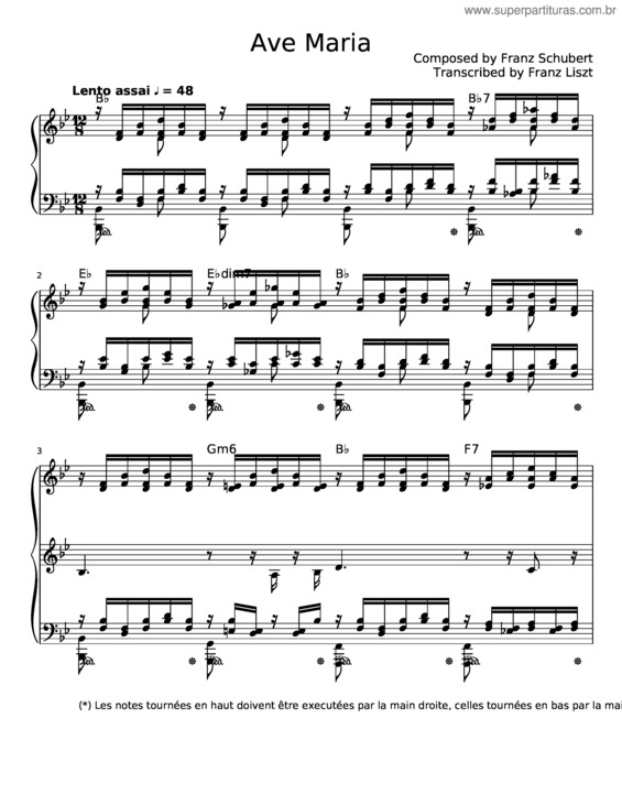 Partitura da música Ave Maria Schubert Liszt