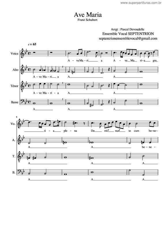 Partitura da música Ave Maria Schubert Satb