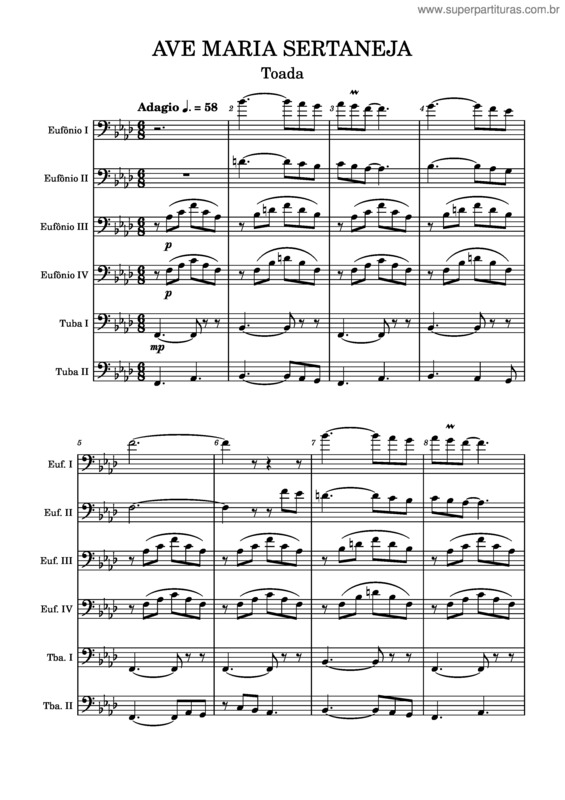Partitura da música Ave Maria Sertaneja – Júlio Ricardo Ave Maria Sertaneja – Sexteto De Eufônios E Tubas