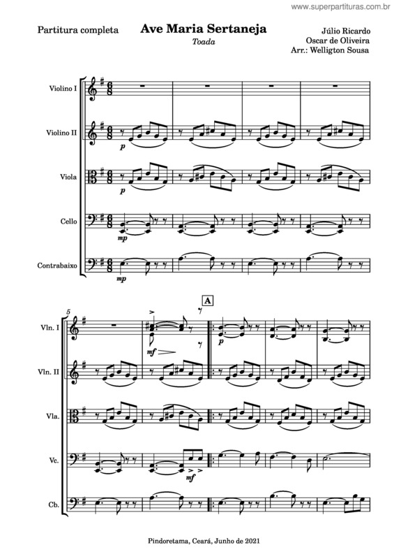 Partitura da música Ave Maria Sertaneja – Júlio Ricardo