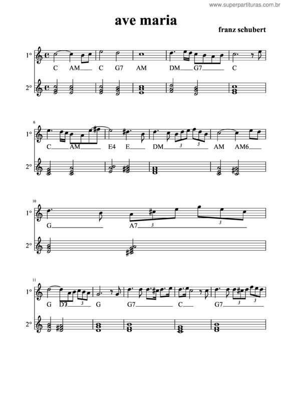 Partitura da música Ave Maria Shubert