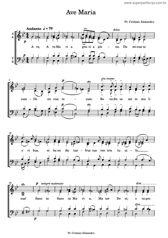 Partitura da música Ave Maria Sol Minor