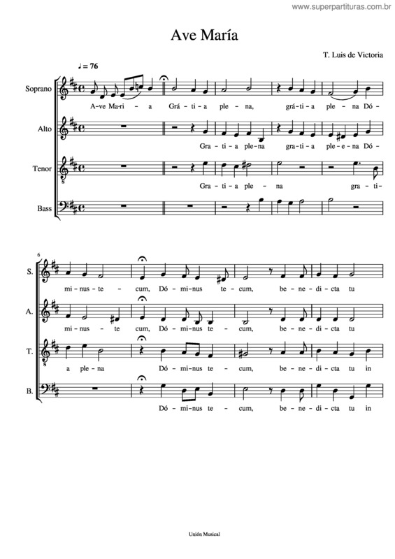 Partitura da música Ave María T.L. De Victoria