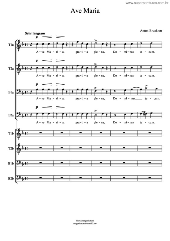 Partitura da música Ave Maria Ttbbttbb Bruckner