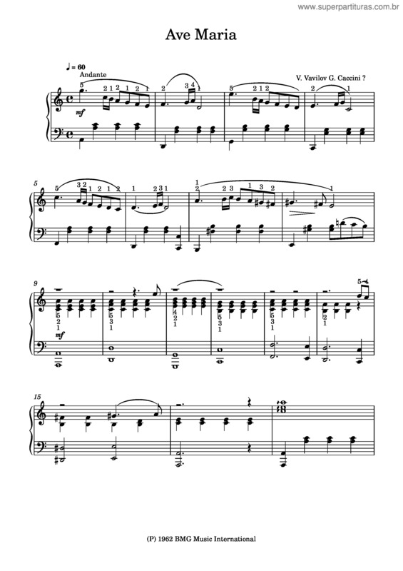 Partitura da música Ave Maria V. Vavilov G Caccini Ease