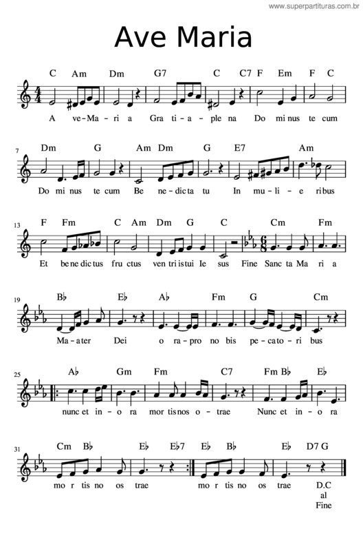 Partitura da música Ave Maria v.196