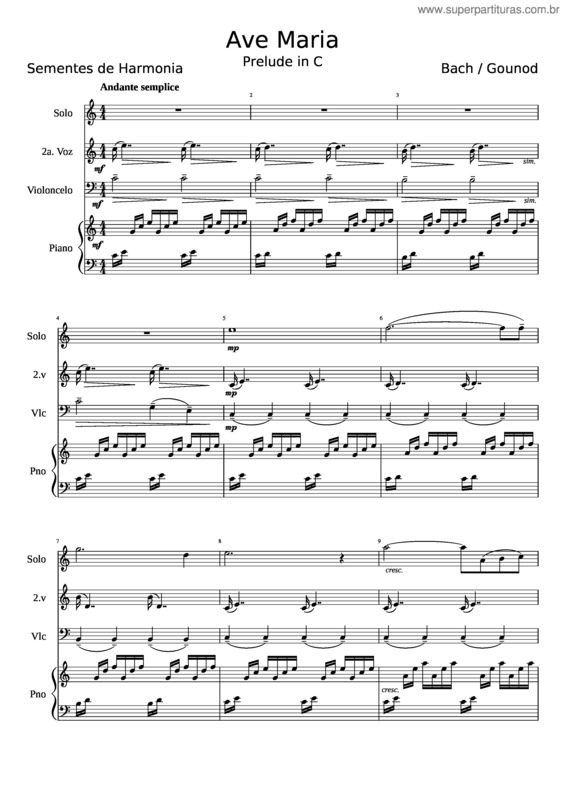 Partitura da música Ave Maria v.286
