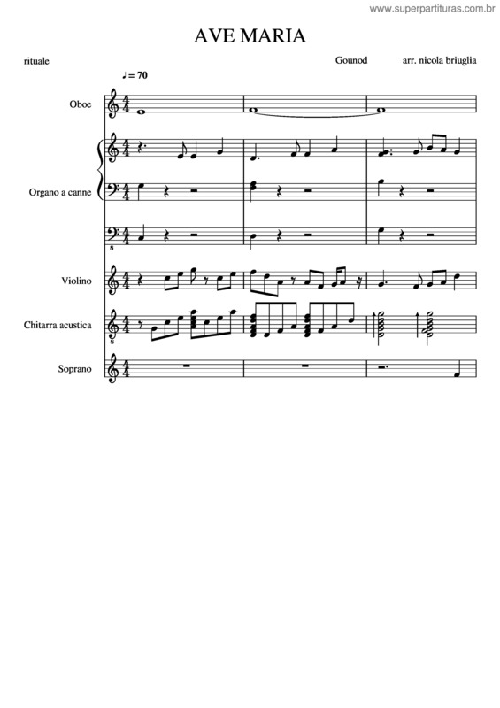 Partitura da música Ave Maria v.292