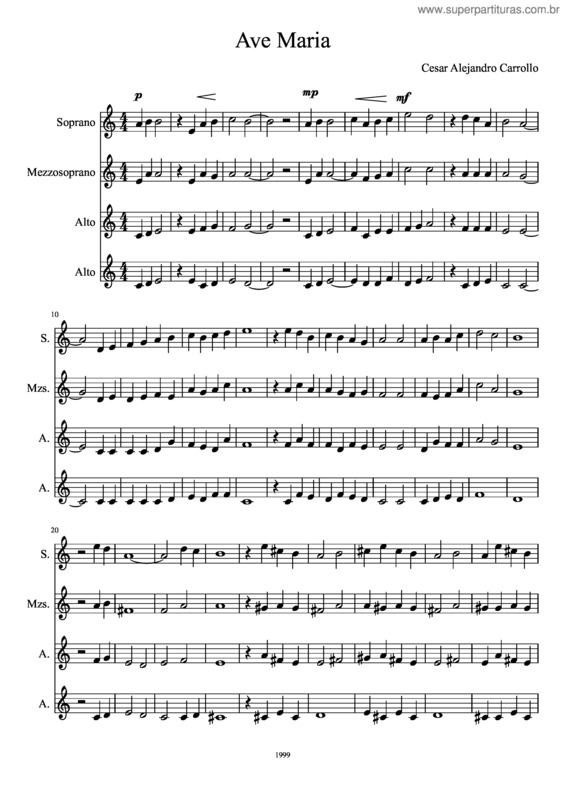 Partitura da música Ave Maria v.298