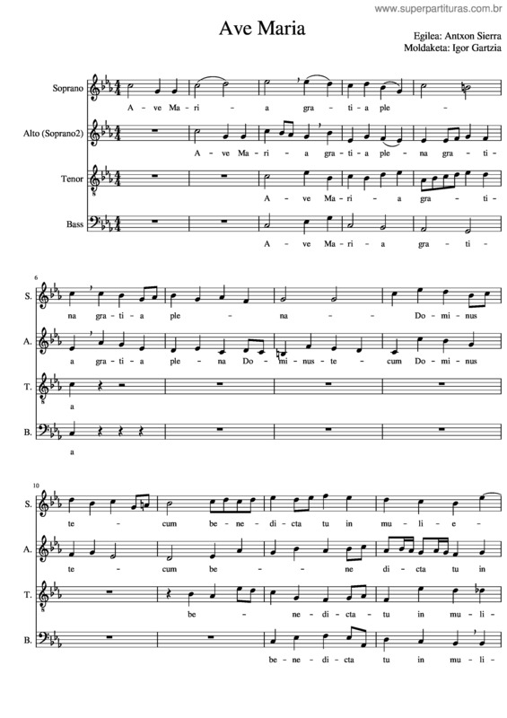 Partitura da música Ave Maria v.339