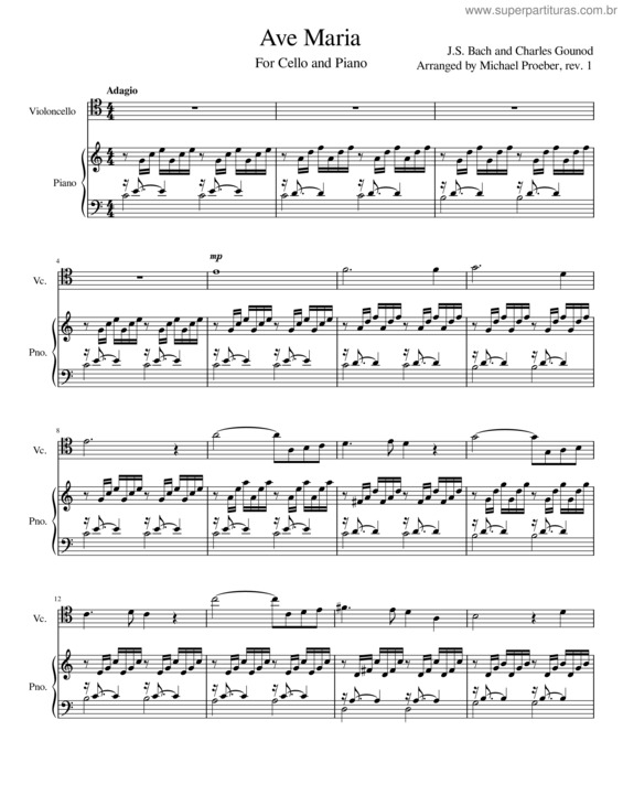 Partitura da música Ave Maria v.341