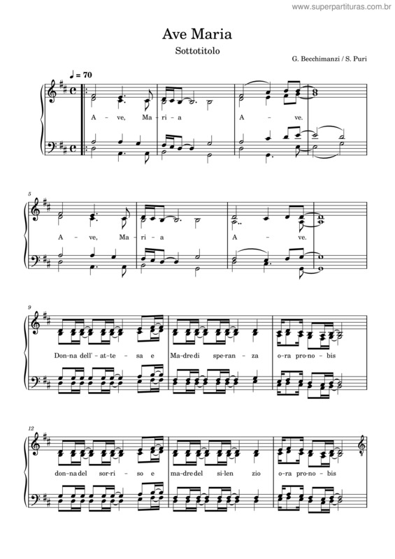 Partitura da música Ave Maria v.352