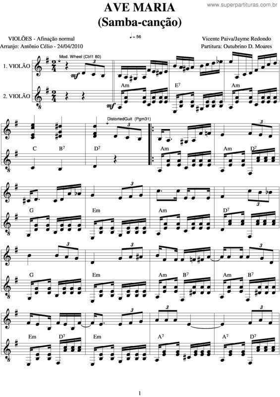 Partitura da música Ave Maria v.55