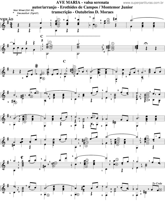 Partitura da música Ave Maria v.64