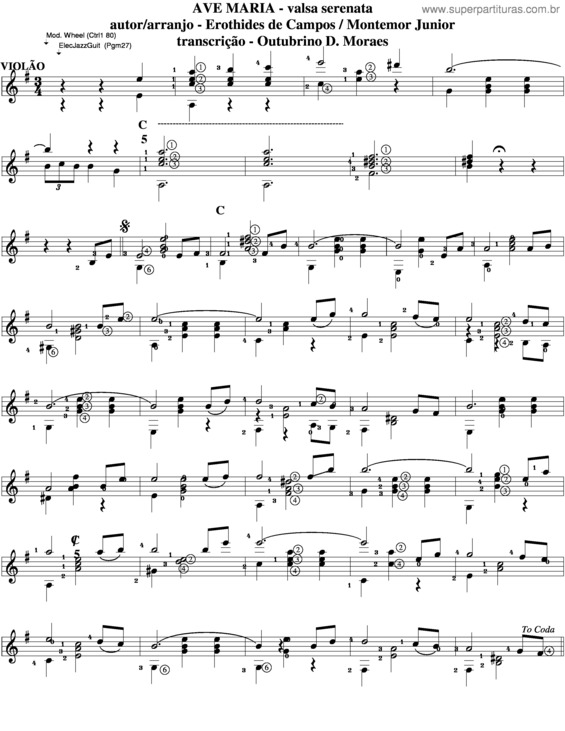 Partitura da música Ave Maria v.64