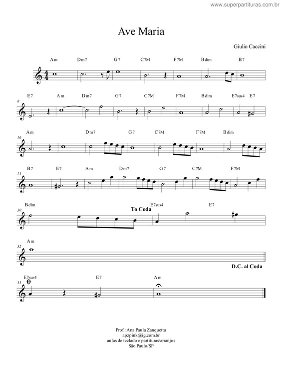 Partitura da música Ave Maria v.67