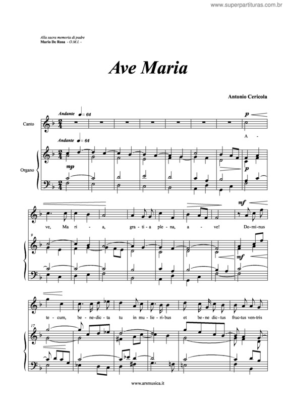 Partitura da música Ave Maria v.71