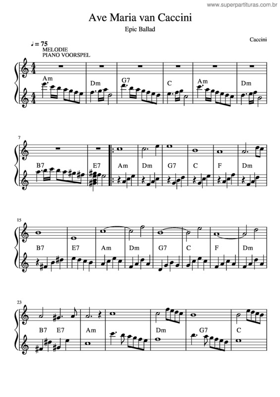 Partitura da música Ave Maria Van Caccini, Am Uitgebreid