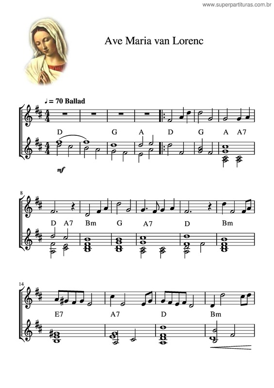 Partitura da música Ave Maria Van Lorenc