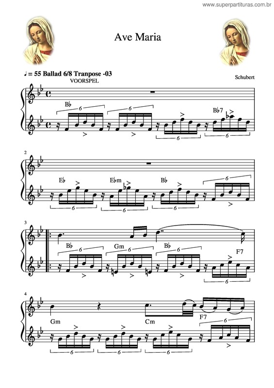 Partitura da música Ave Maria Van Schubert, 2 Balken