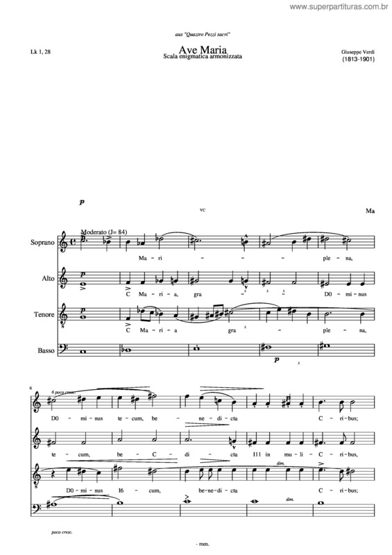 Partitura da música Ave Maria Verdi Satb