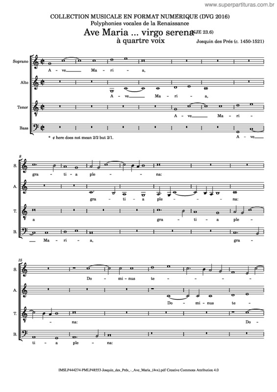 Partitura da música Ave Maria…Virgo Serena – Josquin Desprez