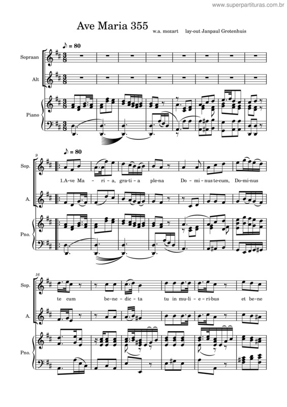 Partitura da música Ave Maria W.A. Mozart