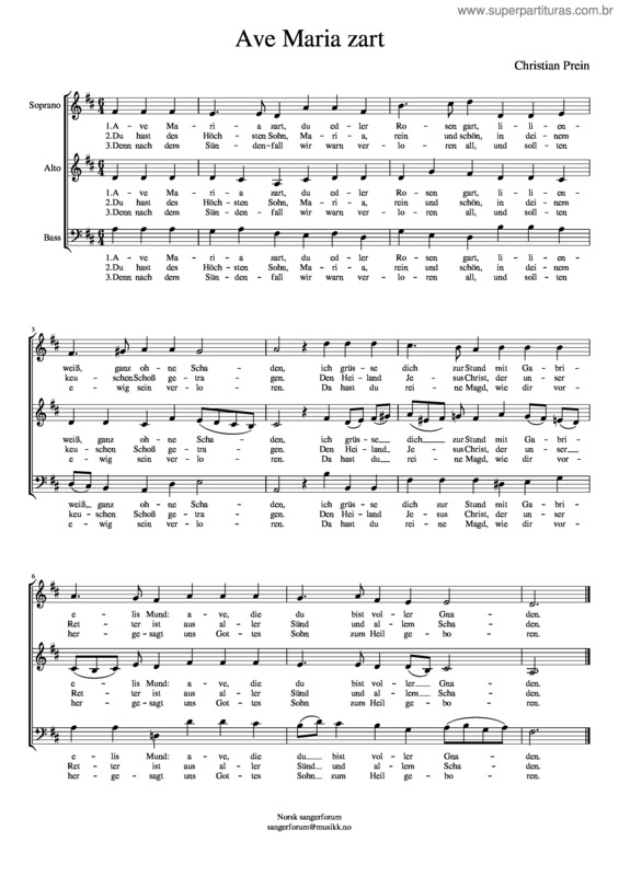 Partitura da música Ave Maria Zart – Christian Prein