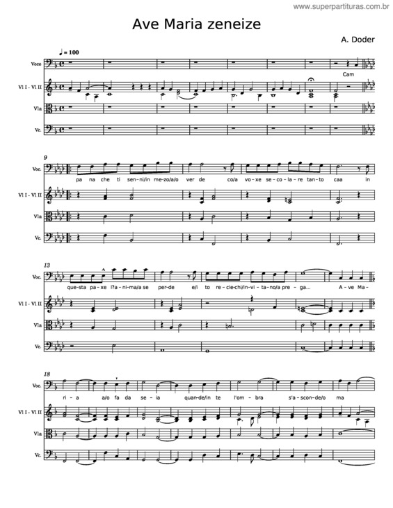 Partitura da música Ave Maria Zeneize – Agostino Dodero