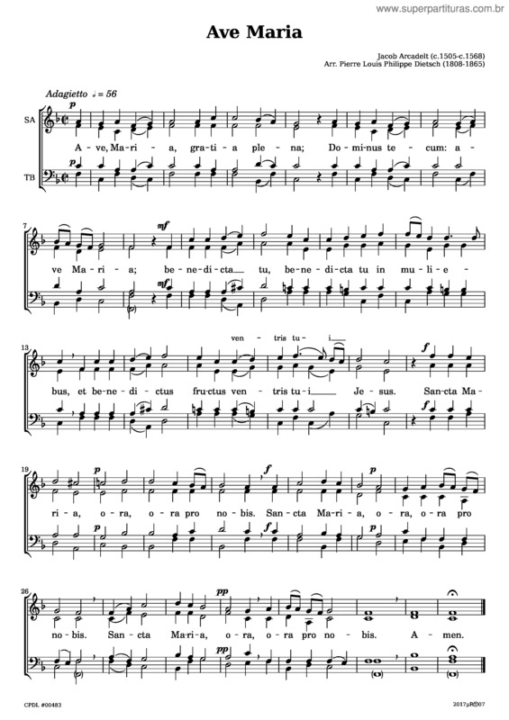Partitura da música Ave Maria —  J. Arcadelt