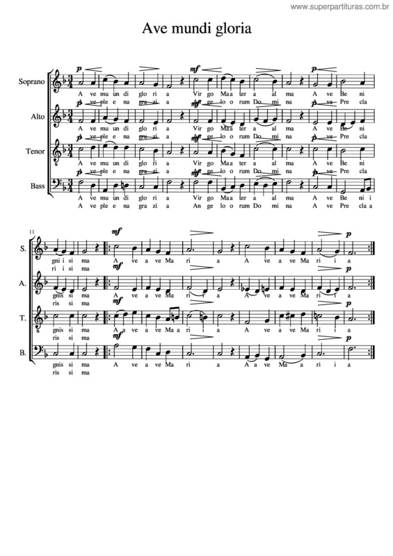 Partitura da música Ave Mundi Gloria