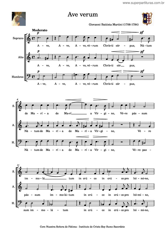 Partitura da música Ave Verum – Giovanni Battista Martini
