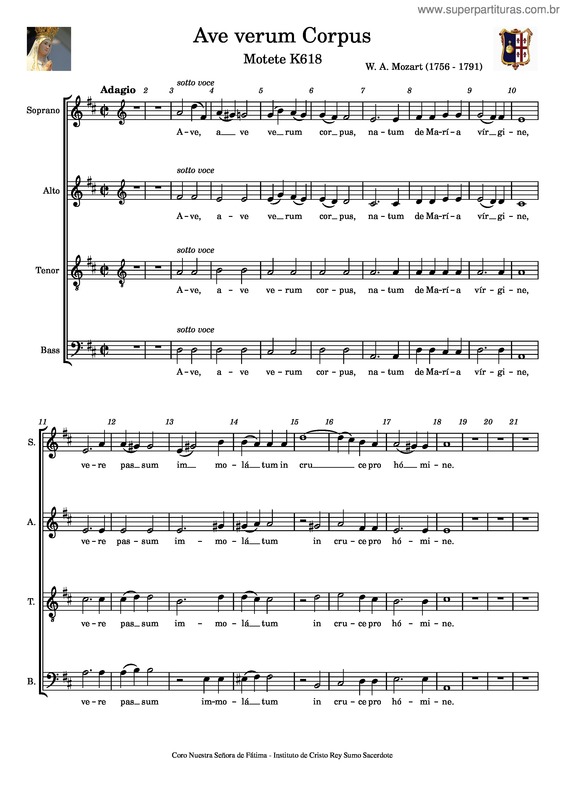 Partitura da música Ave Verum Corpus, K.618 – Wolfgang Amadeus Mozart