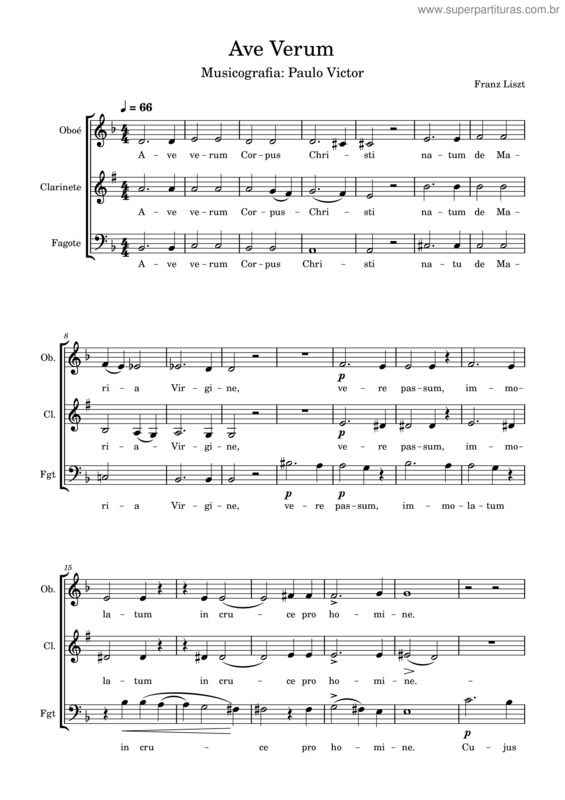 Partitura da música Ave Verum Corpus, S.44 – Franz Liszt Ave Verum – Trio De Madeiras