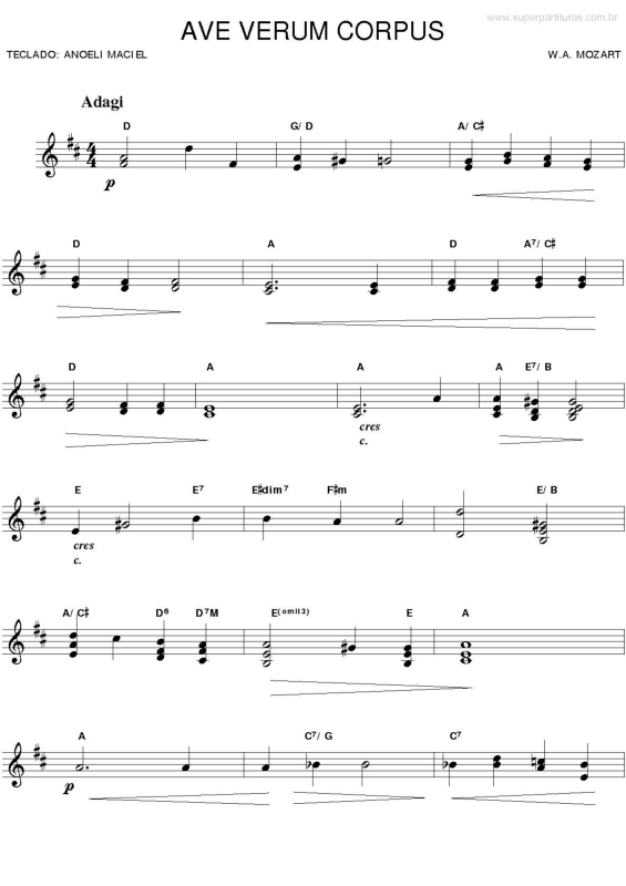 Partitura da música Ave Verum Corpus v.2