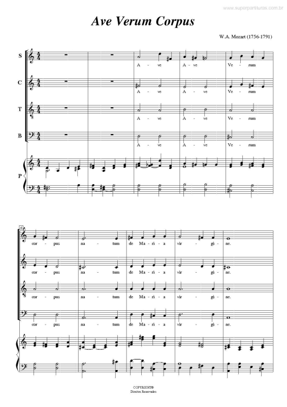 Partitura da música Ave Verum Corpus