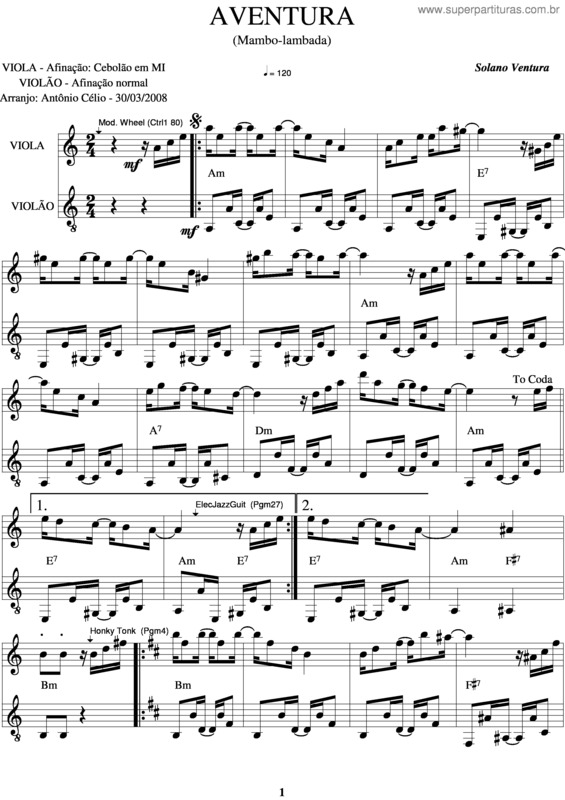 Partitura da música Aventura v.6