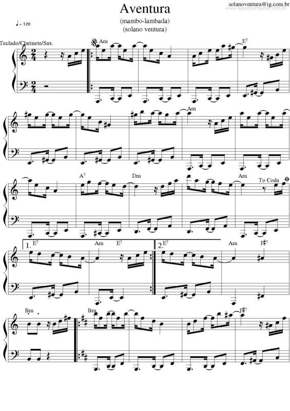 Partitura da música Aventura