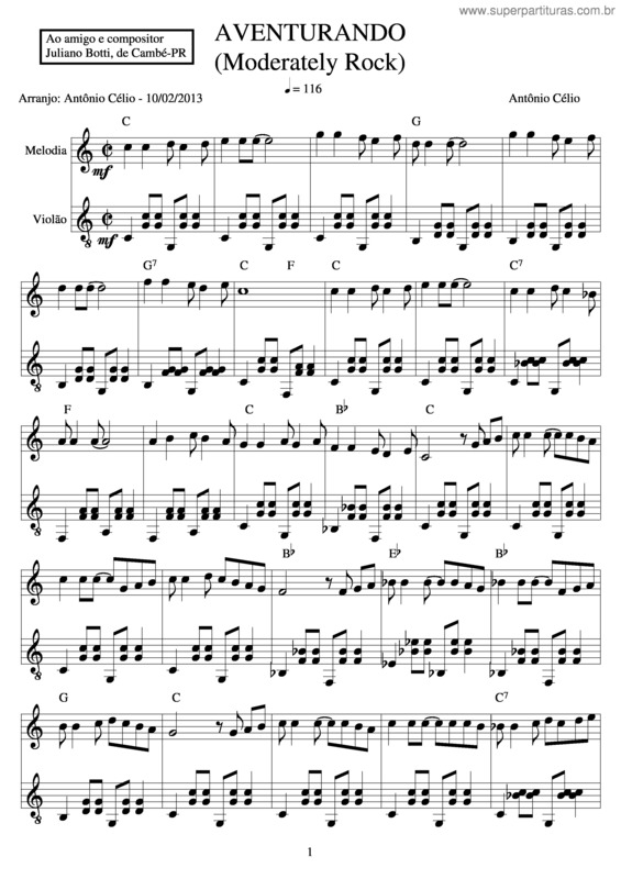 Partitura da música Aventurando