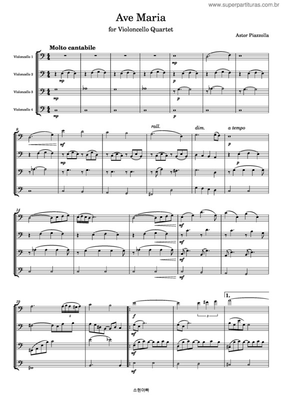 Partitura da música Aver Maria – Astor Piazzolla