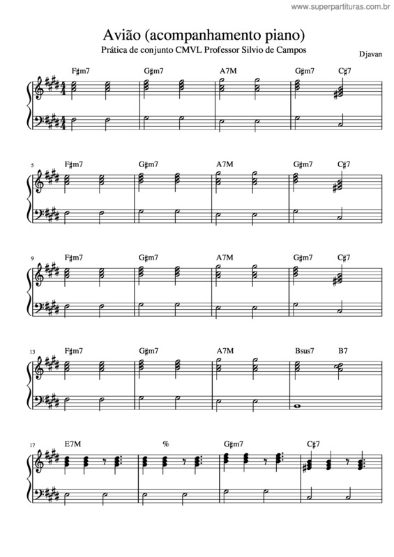 Partitura da música Avião  Acompanhamento Piano