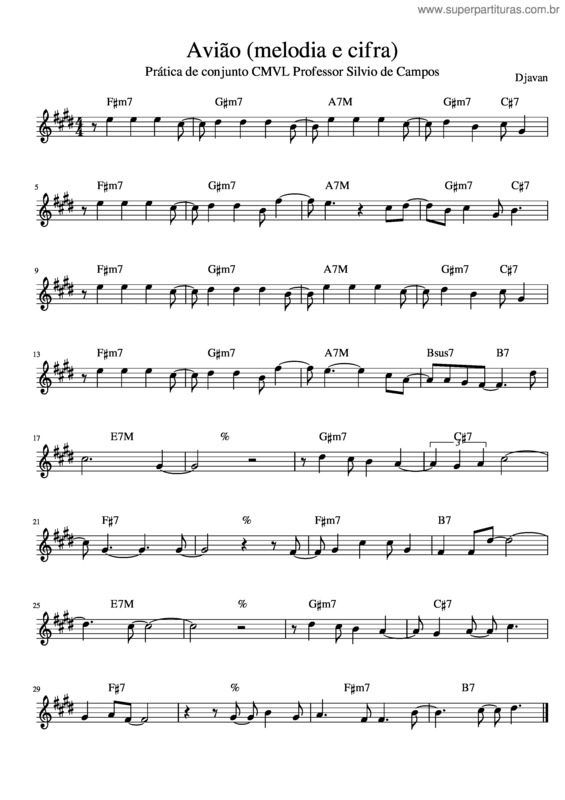 Partitura da música Avião  Melodia E Cifra