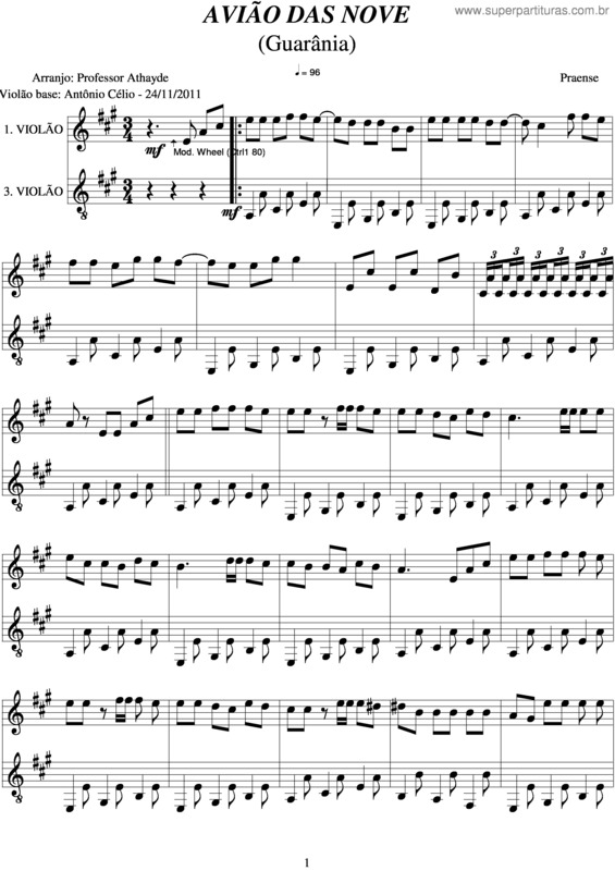 Partitura da música Avião Das Nove v.2