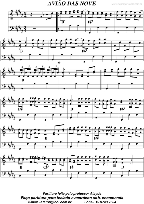 Partitura da música Avião das nove