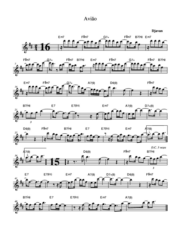 Partitura da música Avião v.2