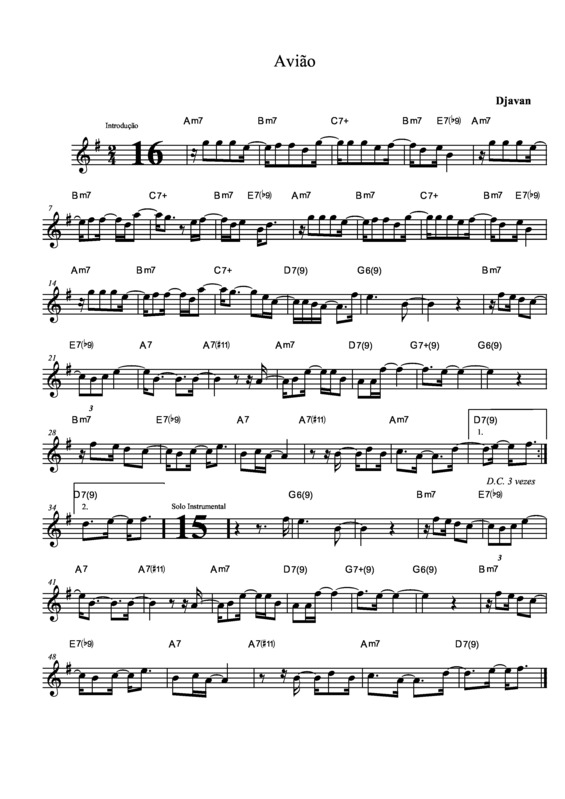 Partitura da música Avião v.3