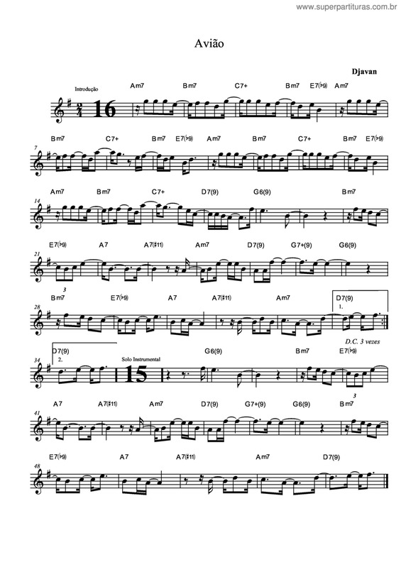 Partitura da música Avião v.4