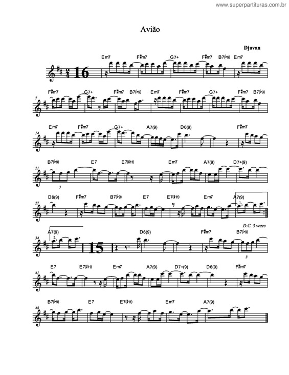 Partitura da música Avião